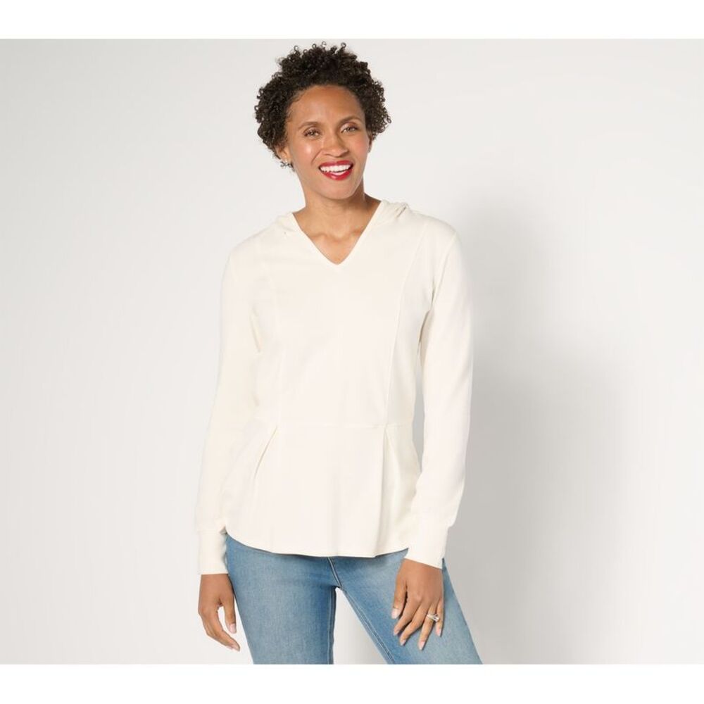 SUNNYLiFE Women's Top Plus Sz 3X TripleLuxe Knit Fit & Flare Hooded White